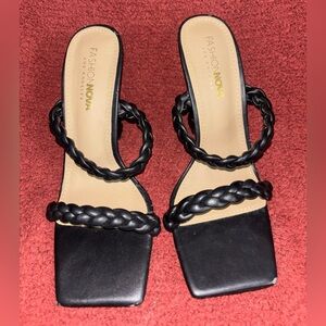 Fashion Nova Black Braided Heels